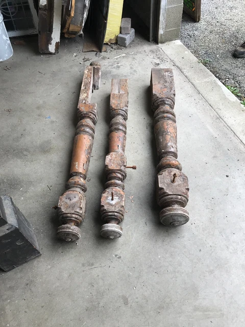 MAR set of three matching Antique carved newell post for staircase