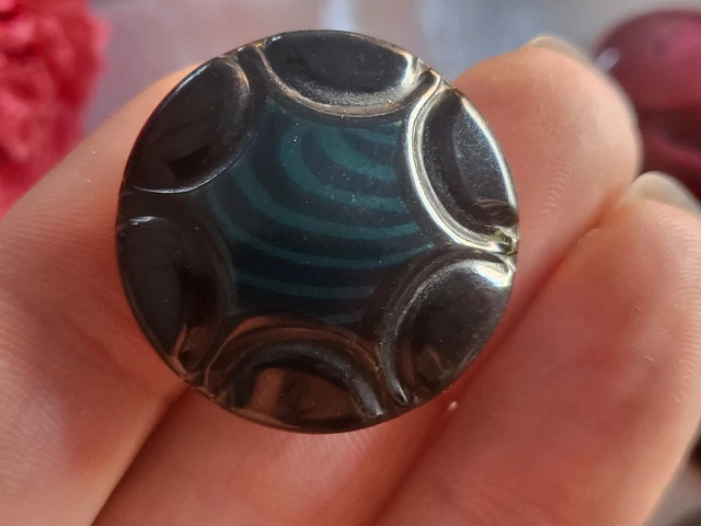 Bouton ancien en celluloïd noir et bleu pied métal  collection 2,8  cm G10J