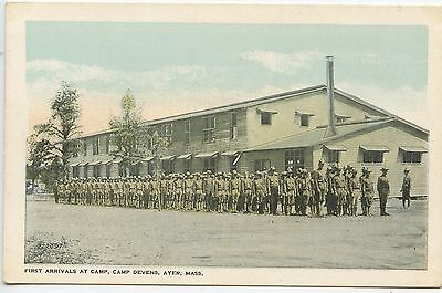 Postcard/postcard us/first arrivals at camp Devens ayer mass