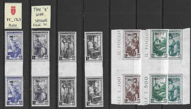 TC_1747. TRIESTE FTT. Gutter pairs of 1950 "ITALIA LAVORO" cplt. set. MNH
