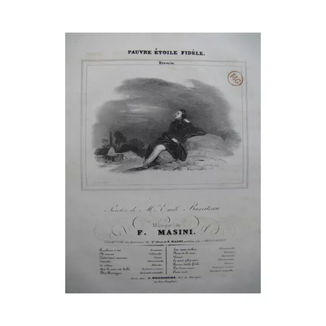 MASINI F. Pauvre Étoile Fidèle Chant Piano 1830
