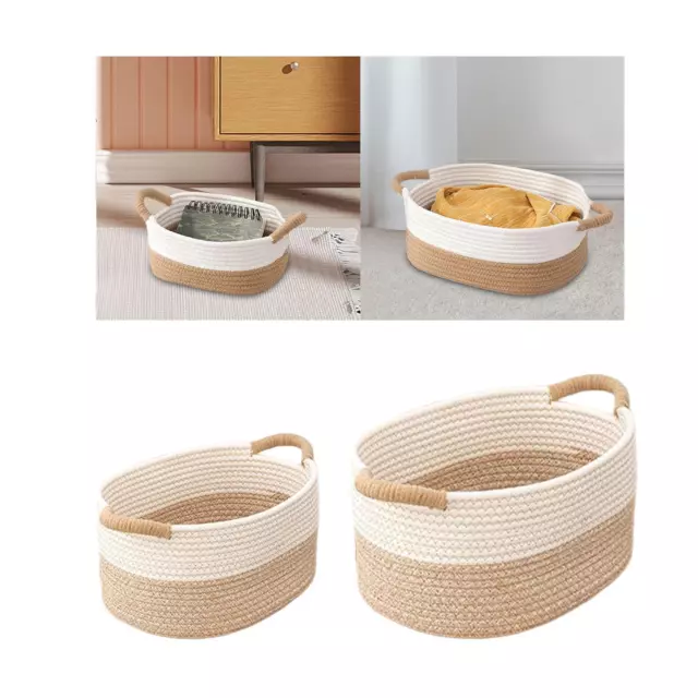 Cotton Rope Woven Baskets with Handle Sturdy Large Capacity Small Basket