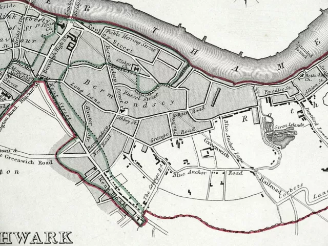 SOUTHWARK, LONDON, GUILDFORD, REIGATE, SURREY Town Plans, Lewis antique map 1835 2