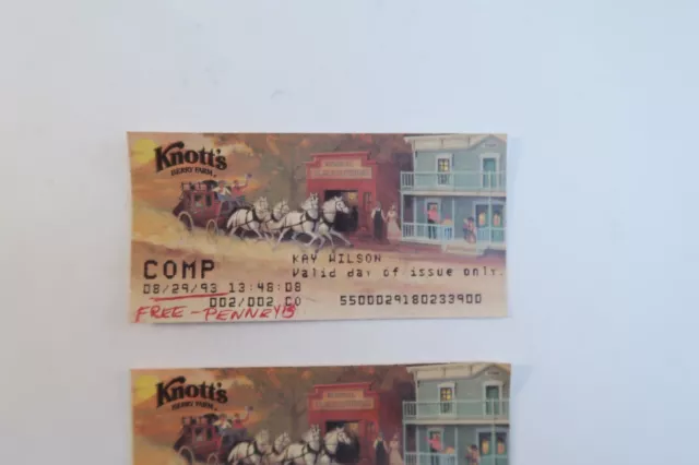 2 Vintage Tickets Knotts Berry Farm 1993 Souvenir Paper Items Theme Park 2