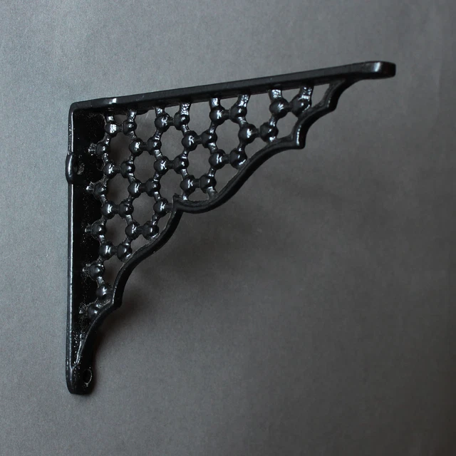 2 x 6" x 5" HONEYCOMB ANTIQUE CAST IRON VICTORIAN SHELF BRACKETS BLACK - BR05bx2