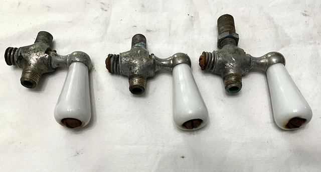 Lot 3 matching antique vintage GAS Burner Stove SHUT OFF VALVE Porcelain Handle Lot 3 matching antique vintage GAS Burner Stove SHUT OFF VALVE Porcelain Handle