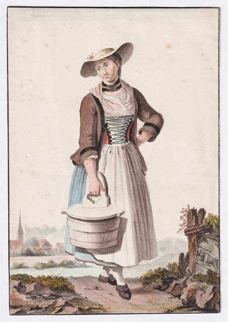 Samuel Gränicher Laitiere Milchmädchen Bern Costumes Traje Típico Mechel Dibujo