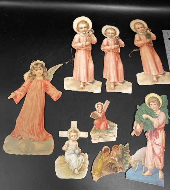 LOT OF 8 VICTORIAN SCRAP DIE CUT CHRISTMAS ORNAMENT ANGEL CHERUB Germany Bavaria