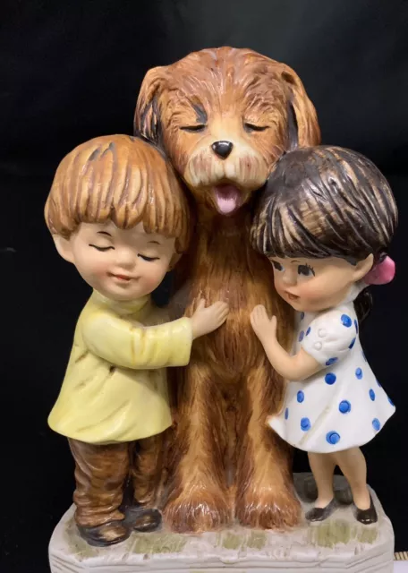 Vintage Moppets 1973 Fran Mar Gorham Boy Girl Dog Ceramic Figurine Made in Japan