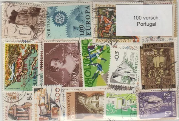 100  verschiedene Briefmarken aus Portugal
