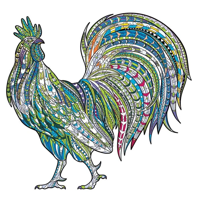 Cock Shape Wooden Jigsaw Puzzle Kids Adults Educational Interactive Toys Games