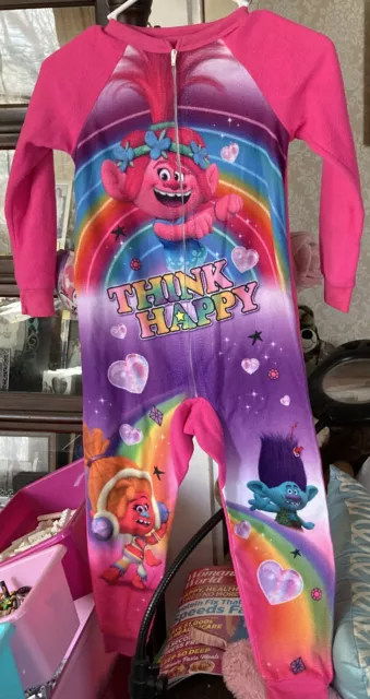 Girls DreamWorks Trolls Pink Fleece Sleeper Pajamas - Size 6/6X