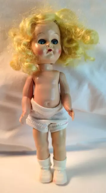 As Is Vintage 9” Walker Hard Plastic Doll Blonde Blue Eyes - Won't Walk, Nude