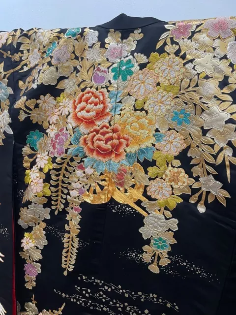 Kimono iro Uchikake Total Sagara Embroidery black bridal dress from JAPAN JP 3