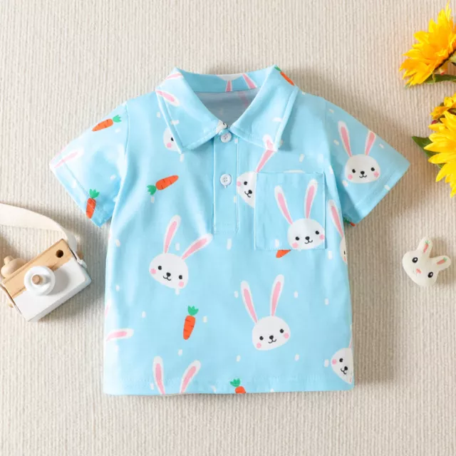 Toddler Kids Boys Girls Short Sleeve Easter Rabbit Bunny Tops T Shirts Blouse UK