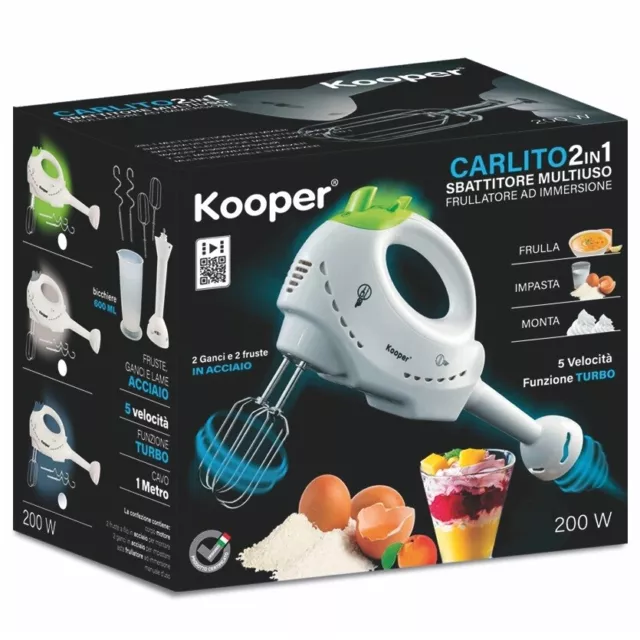 KOOPER SBATTITORE ELETTRICO e MIXER A IMMERSIONE MULTIUSO 5 VELOCITÀ 200W FRUSTE