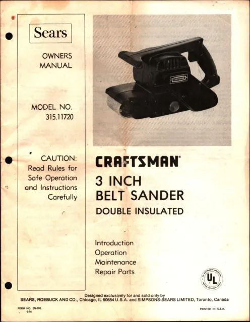 Lijadora de cinturón y disco Sears Craftsman modelo manual para propietarios 135.11720