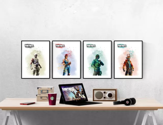 Fortnite Watercolour Effect 2 Set Of 4 Prints Xbox PS5 Pictures Wall Art Poster