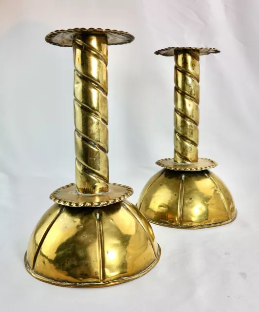 Pair Good Size Weighted Arts & Crafts Brass Candlesticks,  c.1900