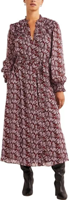 BODEN Floral Ruffle Yoke Midi shirt dress size 10 petite D0307     --- B34A