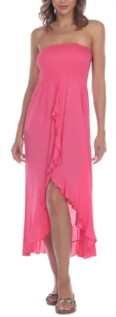 Raviya Women's Pink Strapless High Low Hem Swim Dress Cover Up Size Large