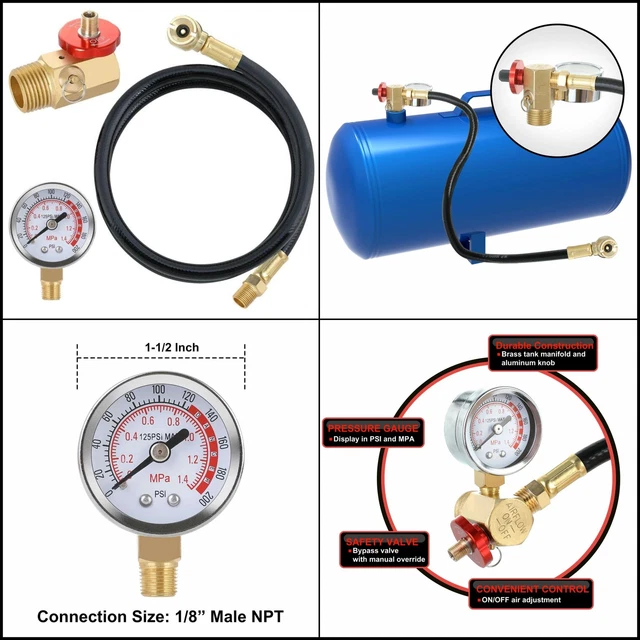 AIR TANK REPAIR Kit Safety Valve Pressure Gauge Air Tank Hose Assembly