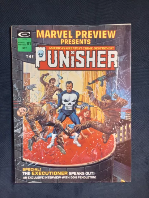 MARVEL PREVIEW #2 (1975) NM- Punisher Origin + 1st Dominic Fortune KEY Book