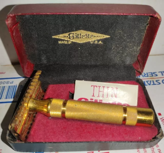Vintage 1930’s Gillette Gold Comb Style Razor W/ Red & Black Case