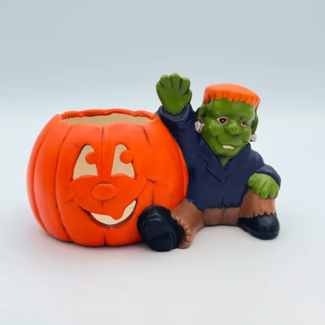 Vintage Halloween Frankenstein Ceramic Planter Candle Decor Hand Painted 1995