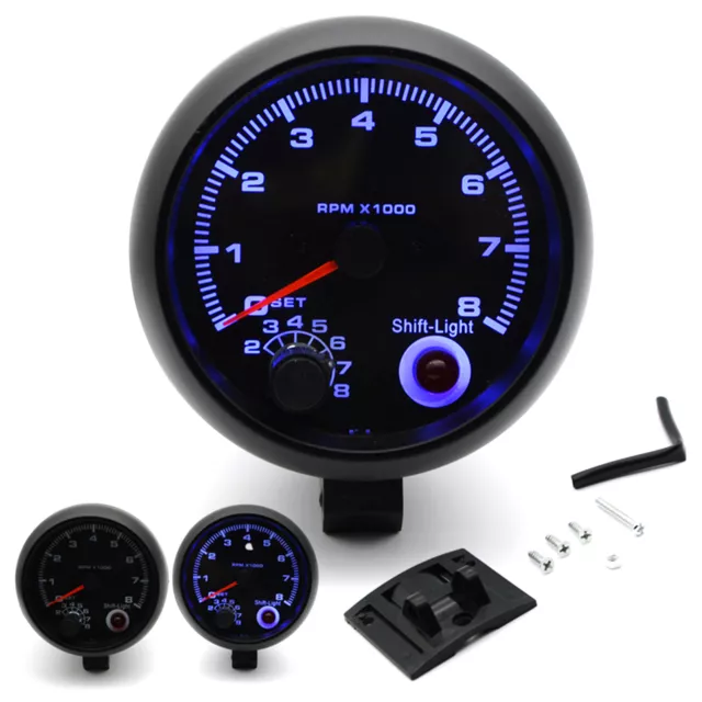 12V 3.75 Inch Car Tachometer Tacho Gauge Meter 0-8000Rpm LED Shift Light W8F5