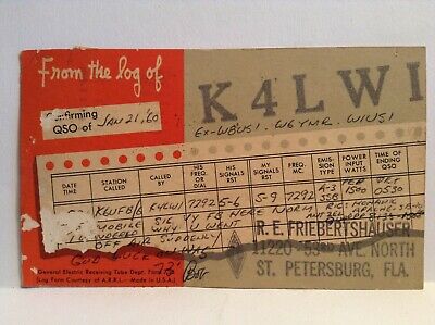 From the log of K4LWI STP FL CB Ham Radio Amateur QSL Card Vtg Postcard 1960