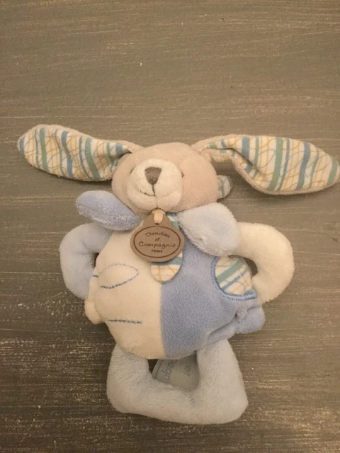 Doudou Et Compagnie Lapin Bleu Blanc Celestin Hochet Grelot