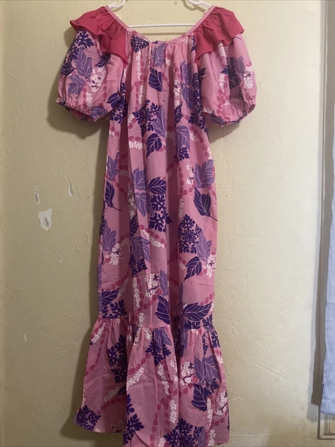 Vintage Liberty House Hawaii Floral Puff Sleeve Ruffled Muumuu Size Small