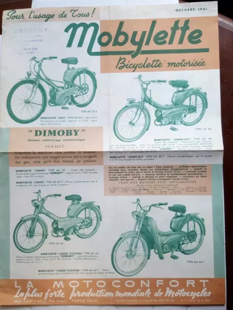 Moto MOTOBECANE Ciclomotore Motociclette Pubblicità Originale Ottobre 1961