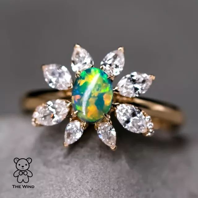 La Angel - B5 Vivid Black Opal Marquise Diamond Engagement Ring 18K Gold Wedding