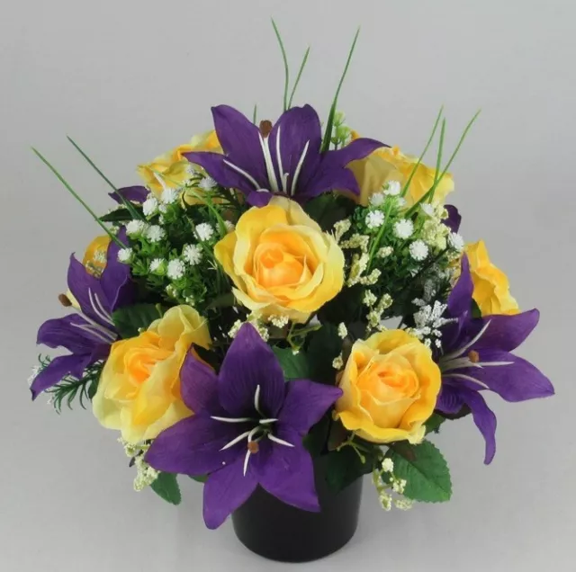 Artificial silk flowers memorial Crem Pot - Grave arrangement FREE P&P HandMade 2