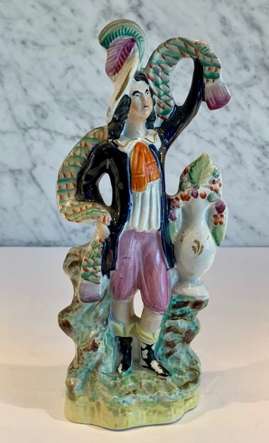 Antique Staffordshire Man with Scarf and Flowered Urn 19th Century