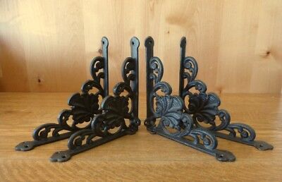 4 Large Brown 8" Shelf Brackets Wall Antique-Style Rustic Cast Iron-Shell Design