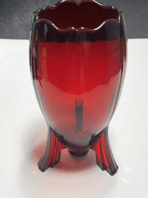 New Martinsville Viking Art Deco 3 Footed Tripod Ruby Red Rocket Vase 8.5"