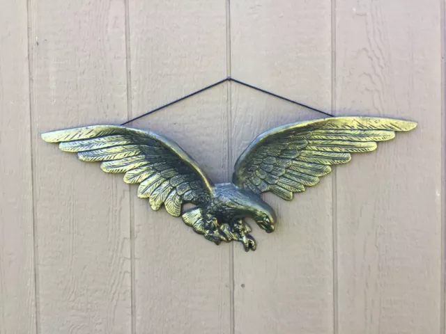 Solid Cast Brass Federal Style Flying American Eagle Wall Hanging Sculpture 29"