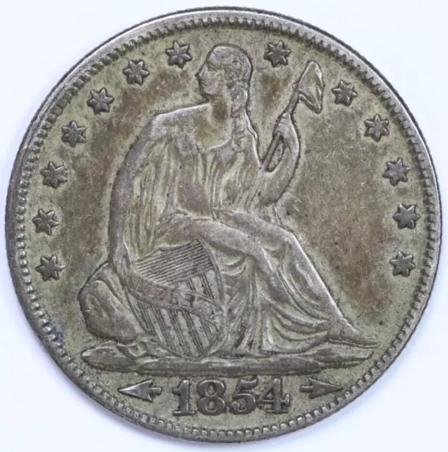 1854-P with Arrows 50C Silver Seated Liberty Half Dollar XF Circulated US Coin