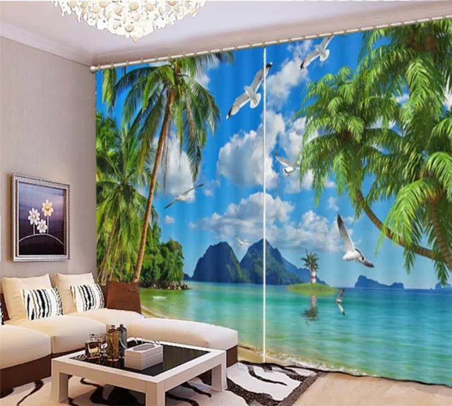 Island Coconut Bird 3D Curtain Blockout Photo Printing Curtains Drape Fabric