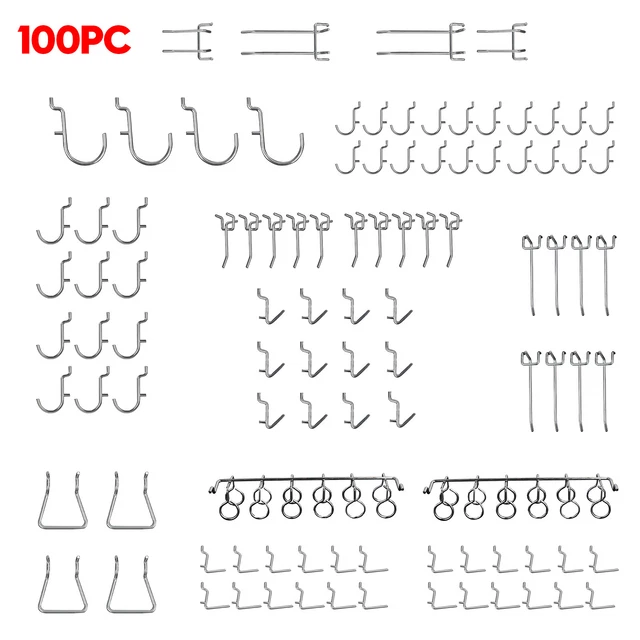 100Pcs Pegboard Hook Assortment Kit Storage Shop Garage Organizing Tools Hanger