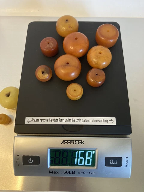 Vintage Bakelite Faturan? Lot Beads Butterscotch Amber Phenolic 168 grams tested