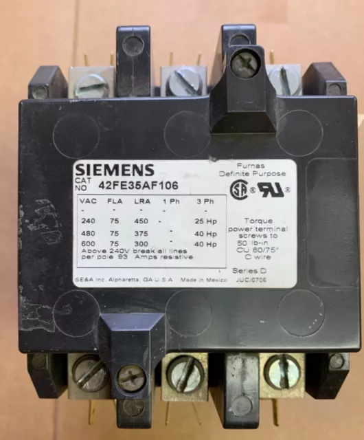 Siemens Furnas 42FE35AF106, Honeywell DP3075B1006 Contactor, 120V Coil, 75 FLA