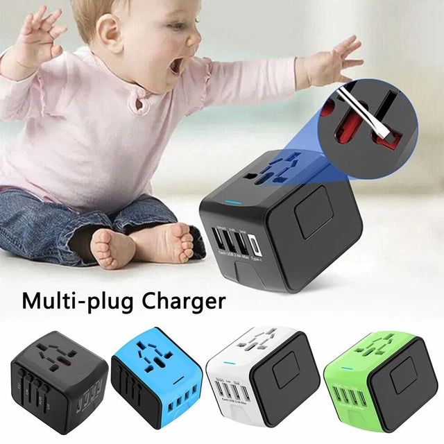 Travel Universal UK/EU/AU/US Adapter Multi-plug Charger World Wide 4 USB Port
