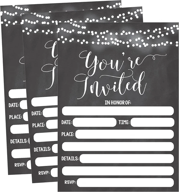 50 Rustic Invitations, Chalk Bridal or Baby Shower Invite, Chalkboard Birthday,