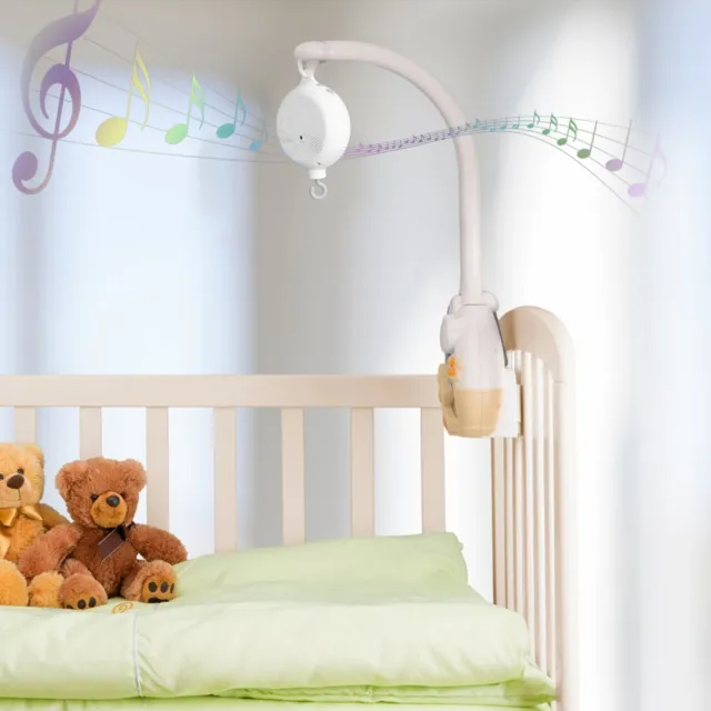 White Crib Mobile Motor Baby Music Box Spinner with 3 Modes Volume 35 Lullabies