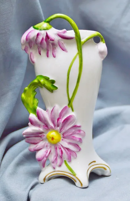 Jugendstil Vase Blumen,farbig staffiert,Scheibe-Alsbach Thüringen,1900 1910,15cm