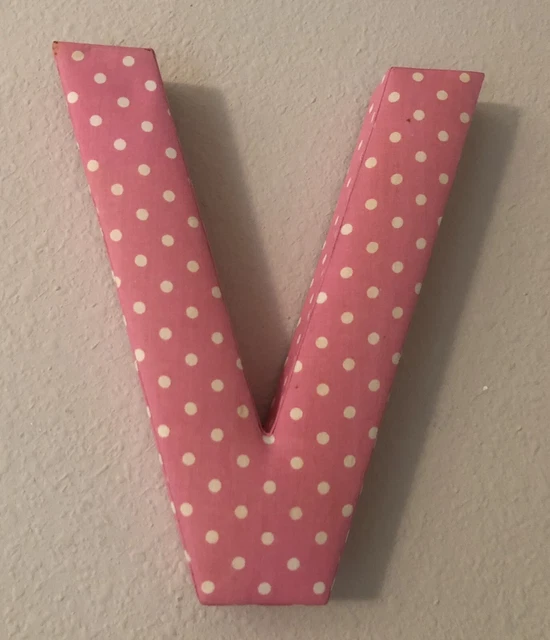 Fabric Covered Wall Letter - Pink Polkadot- Letter V